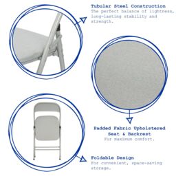 Harbour Housewares Fabric Padded Metal Folding Chair - Pack of 4 in Blue - thumbnail 2