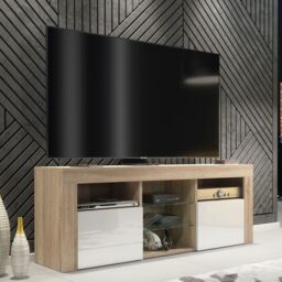 Creative Furniture TV Unit 145cm Modern - Oak with High Gloss White Doors in Light Oak - thumbnail 6