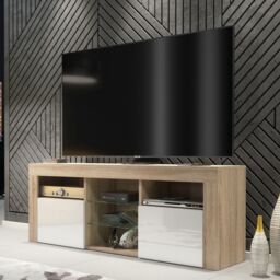 Creative Furniture TV Unit 145cm Modern - Oak with High Gloss White Doors in Light Oak
