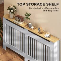 HOMCOM Radiator Cover Painted Slatted MDF Cabinet Lined Grill 172x19x81cm in Grey - Size: Large - thumbnail 6
