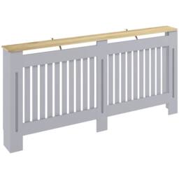 HOMCOM Radiator Cover Painted Slatted MDF Cabinet Lined Grill 172x19x81cm in Grey - Size: Large - thumbnail 2