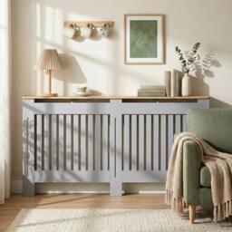 HOMCOM Radiator Cover Painted Slatted MDF Cabinet Lined Grill 172x19x81cm in Grey - Size: Large
