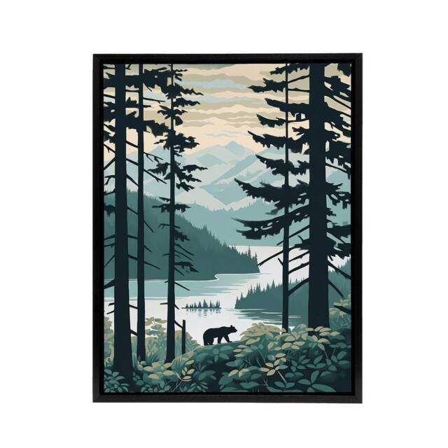 "Artery8 Great Bear Rainforest Coastal Landscape Framed Canvas Wall Art Print in Blue - Size: W12"" x H16""" - image 1