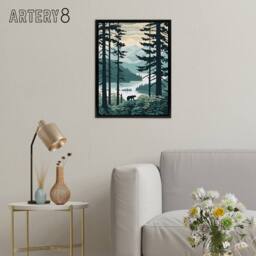"Artery8 Great Bear Rainforest Coastal Landscape Framed Canvas Wall Art Print in Blue - Size: W12"" x H16""" - thumbnail 3