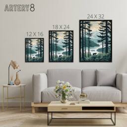 "Artery8 Great Bear Rainforest Coastal Landscape Framed Canvas Wall Art Print in Blue - Size: W12"" x H16""" - thumbnail 4