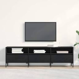 Berkfield Home TV Cabinet Black Oak 150x30x44, 5 cm Engineered Wood - thumbnail 4