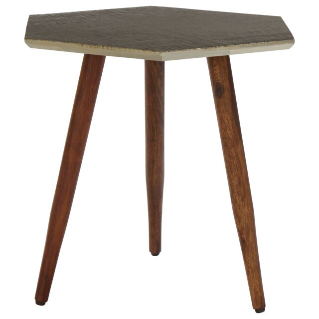 Orsina Textured Hexagonal Wooden Side Table, Sheesham Wood Settee Side Table, Bedside Table With Rubber Tipped Legs in Brown - image 1