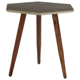 Orsina Textured Hexagonal Wooden Side Table, Sheesham Wood Settee Side Table, Bedside Table With Rubber Tipped Legs in Brown - thumbnail 1