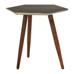 Orsina Textured Hexagonal Wooden Side Table, Sheesham Wood Settee Side Table, Bedside Table With Rubber Tipped Legs in Brown - thumbnail 2