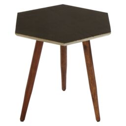 Orsina Textured Hexagonal Wooden Side Table, Sheesham Wood Settee Side Table, Bedside Table With Rubber Tipped Legs in Brown - thumbnail 3