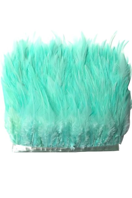Neel Blue 2 Metres Rooster Feather, Hackle Feather Fringe for Sewing, Dress Trim in Turquoise - image 1