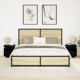 Berkfield Home Bedside Cabinet with LED Lights 2 pcs Black Oak 40x39x48, 5 cm - thumbnail 1