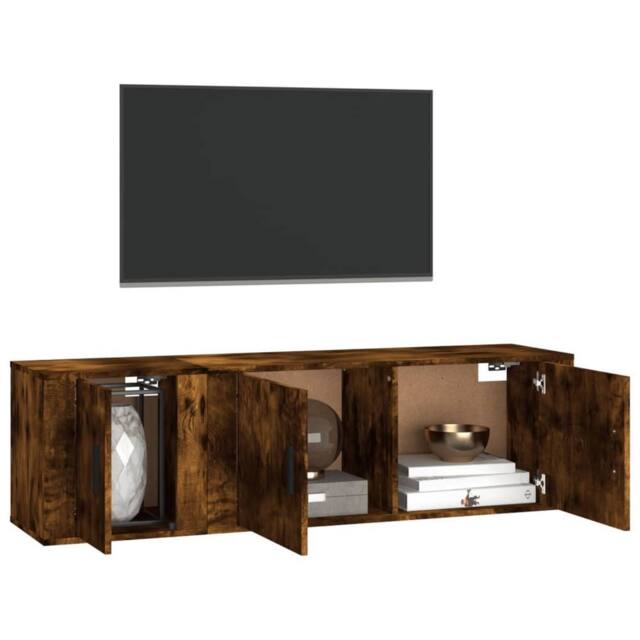 Berkfield Home Classic 2 Piece TV Cabinet Set Smoked Oak Engineered Wood in Brown - image 1