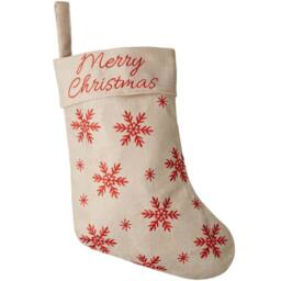 tectake Christmas Stocking - In Jute Look With Snowflakes in Beige