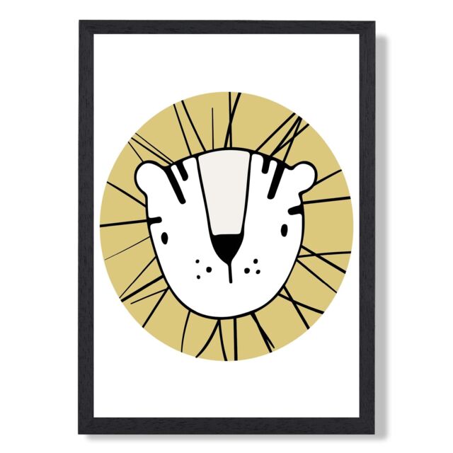 ARTZE Cute Yellow Lion Scandi Animal Framed Print SIZE: A2 with Black Frame - Size: A4 - image 1