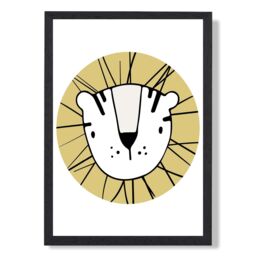 ARTZE Cute Yellow Lion Scandi Animal Framed Print SIZE: A2 with Black Frame - Size: A4 - thumbnail 1