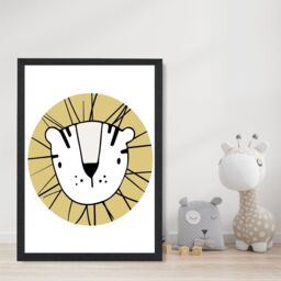 ARTZE Cute Yellow Lion Scandi Animal Framed Print SIZE: A2 with Black Frame - Size: A4 - thumbnail 2