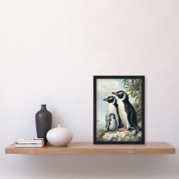 Artery8 Penguins with Baby Animal Family Portrait Framed Art Print in Green - Size: A4 - thumbnail 4