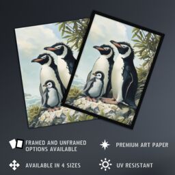 Artery8 Penguins with Baby Animal Family Portrait Framed Art Print in Green - Size: A4 - thumbnail 2