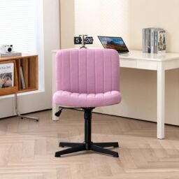 EONLION Pink Fabric Office Chair, Armless 360 Swivel Mid-Back Task Chair - thumbnail 4