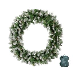 Samuel Alexander 60cm Snow Tipped Christmas Wreath with 50 Warm White LEDs & 160 Bullet Tips in Green - thumbnail 9