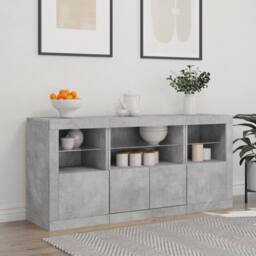 Berkfield Home Sideboard with LED Lights Concrete Grey 142.5x37x67 cm - thumbnail 1