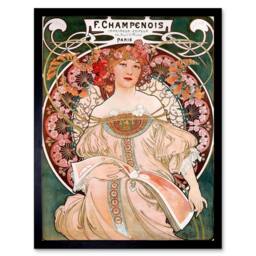 "Wee Blue Coo Alphonse Mucha Champenois Old Master Painting 12x16"" Framed Art Print in Green - Size: W12"" x H16""" - thumbnail 1