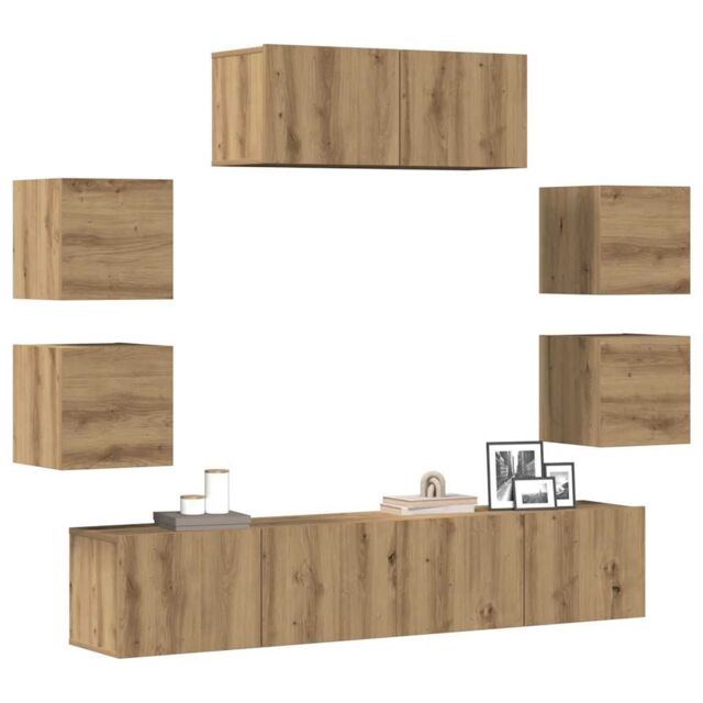 Berkfield Home 7 Piece TV Cabinet Set Wall-mounted Artisan Oak Engineered Wood in Brown - image 1