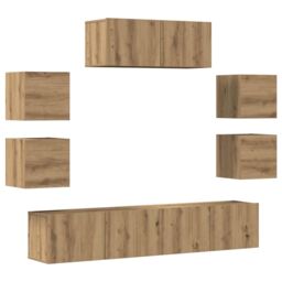 Berkfield Home 7 Piece TV Cabinet Set Wall-mounted Artisan Oak Engineered Wood in Brown - thumbnail 2