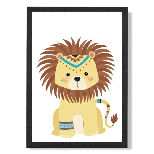 ARTZE Lion Tribal Animal Framed Print SIZE: A3 with Black Frame in Yellow - Size: A4 - image 1