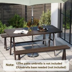 Costway 3Pcs Outdoor Picnic Table & Benches Set w/ 49MM Umbrella Hole in Brown - thumbnail 7