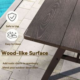 Costway 3Pcs Outdoor Picnic Table & Benches Set w/ 49MM Umbrella Hole in Brown - thumbnail 5