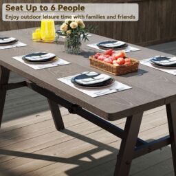 Costway 3Pcs Outdoor Picnic Table & Benches Set w/ 49MM Umbrella Hole in Brown - thumbnail 4
