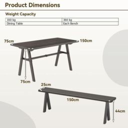 Costway 3Pcs Outdoor Picnic Table & Benches Set w/ 49MM Umbrella Hole in Brown - thumbnail 3