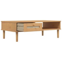 Berkfield Home Coffee Table SENJA Rattan Look Brown 100x55x33 cm Solid Wood - Size: 100 x 55 x 33 cm - thumbnail 6