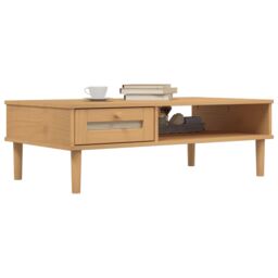 Berkfield Home Coffee Table SENJA Rattan Look Brown 100x55x33 cm Solid Wood - Size: 100 x 55 x 33 cm - thumbnail 3