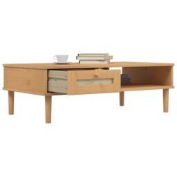 Berkfield Home Coffee Table SENJA Rattan Look Brown 100x55x33 cm Solid Wood - Size: 100 x 55 x 33 cm - thumbnail 4