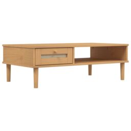Berkfield Home Coffee Table SENJA Rattan Look Brown 100x55x33 cm Solid Wood - Size: 100 x 55 x 33 cm - thumbnail 2