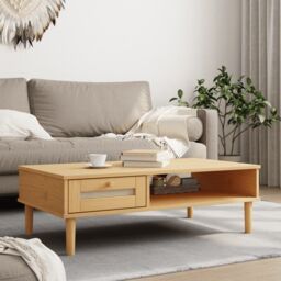 Berkfield Home Coffee Table SENJA Rattan Look Brown 100x55x33 cm Solid Wood - Size: 100 x 55 x 33 cm