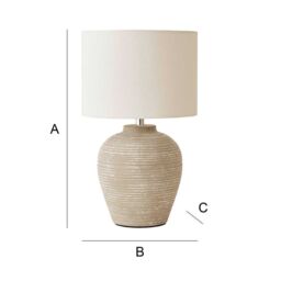 ValueLights Reid Linen Drum Lamp Shade Textured Ribbed Ceramic Table Lamp in Grey - Size: Large - thumbnail 7
