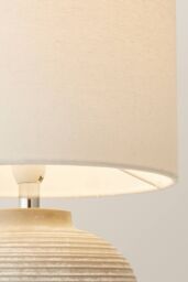 ValueLights Reid Linen Drum Lamp Shade Textured Ribbed Ceramic Table Lamp in Grey - Size: Large - thumbnail 4