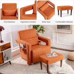 Kelvenix Modern Accent Sofa Chair w/ Ottoman Upholstered in Orange - Size: 0.6m2 - thumbnail 3