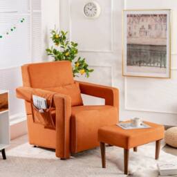 Kelvenix Modern Accent Sofa Chair w/ Ottoman Upholstered in Orange - Size: 0.6m2