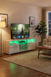 Living and Home TV Stand with RGB LED Ligh in White - thumbnail 2