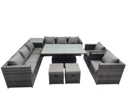 Fimous 10 Seater Outdoor Garden Rattan Furniture Set with Side Table 2 Stool in Dark Grey - thumbnail 2