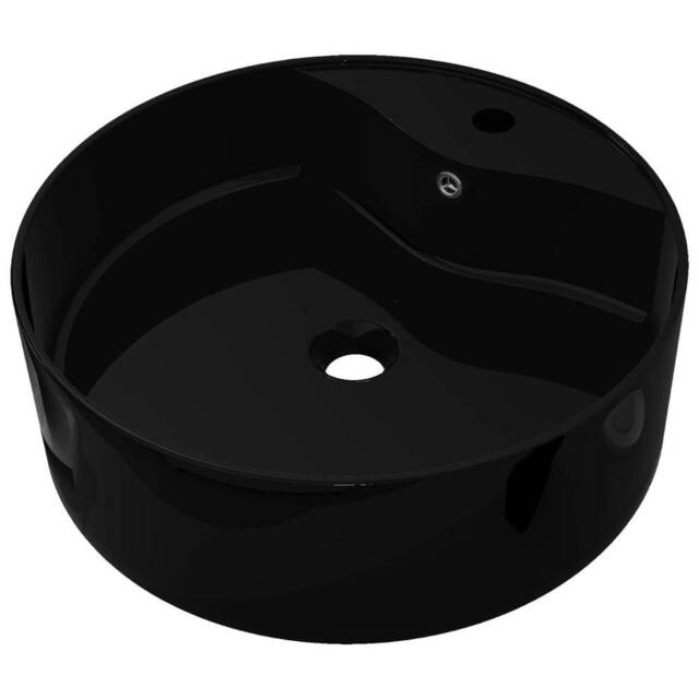 Berkfield Home Ceramic Bathroom Sink Basin Faucet/Overflow Hole Black Round - image 1