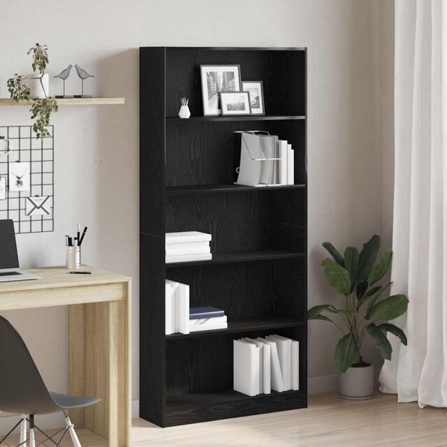 Berkfield Home Bookcase Black Oak 80x24x176 cm Engineered Wood in Brown - Size: 80 x 24 x 176 cm - image 1