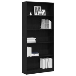 Berkfield Home Bookcase Black Oak 80x24x176 cm Engineered Wood in Brown - Size: 80 x 24 x 176 cm - thumbnail 4
