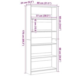 Berkfield Home Bookcase Black Oak 80x24x176 cm Engineered Wood in Brown - Size: 80 x 24 x 176 cm - thumbnail 9