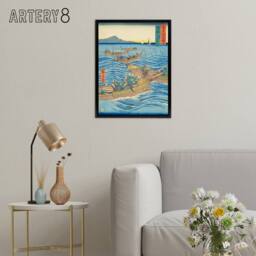 "Artery8 Tosa Province Bonito Fishing Framed Canvas Japanese Wall Art Print in Blue - Size: W12"" x H16""" - thumbnail 3